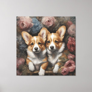 Lienzo Retratos de razas de perros florales 5