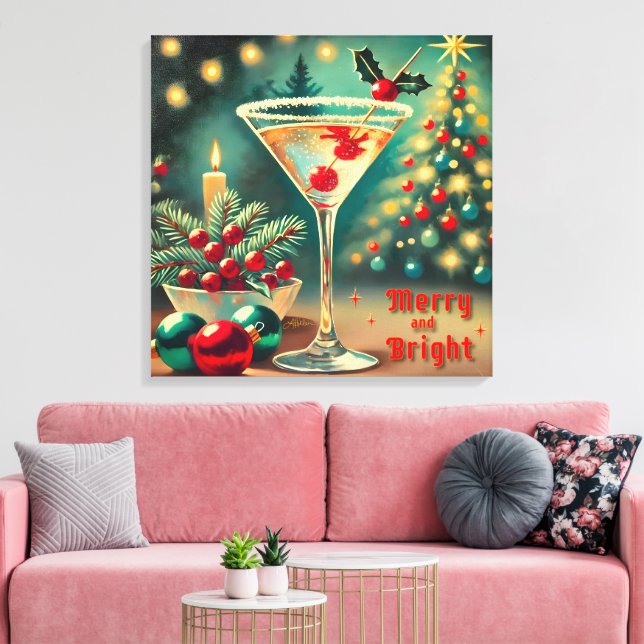 Lienzo Retro 50 Merry Bright Navidades Cocktail Martini (Insitu (Sala de estar))