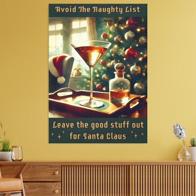 Lienzo Retro 50s Avoid The Naughty List Christmas Martini (Insitu (Sala de estar))