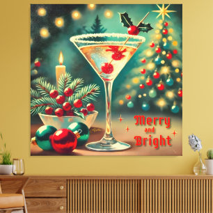 Lienzo Retro 50s Cóctel Martini de Navidad Alegre y Brill