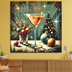 Lienzo Retro 50s Martini de Navidad Alegre y Brillante
