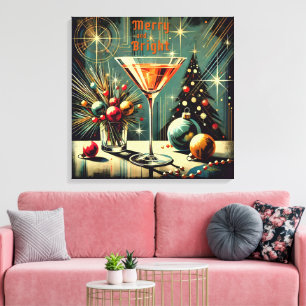 Lienzo Retro 50s Martini de Navidad Alegre y Brillante