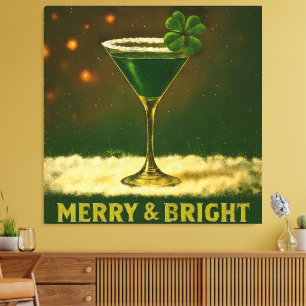 Lienzo Retro 50s Martini de Navidad Irlandés de Trébol de