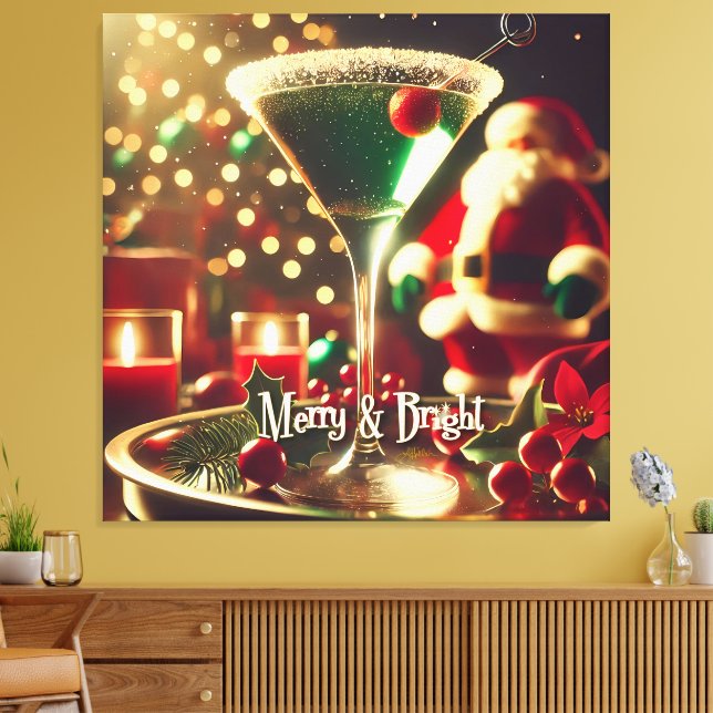 Lienzo Retro 50s Santa Christmas Green Martini (Insitu (Sala de estar))