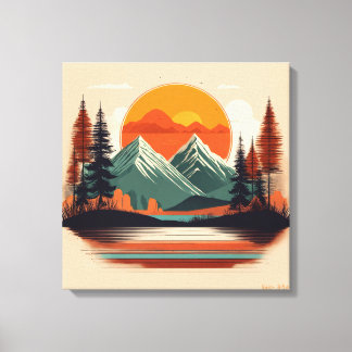 Lienzo Retro 70s Sunset Mountain Canvas | Vintage Nature