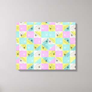 Lienzo Retro años 70 Floral Rosa Pastel y Tablero de Ajed