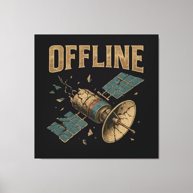 Lienzo Retro Broken Satellite "OFFLINE" Space Art (Anverso)