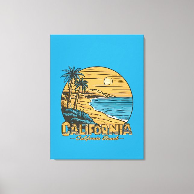 Lienzo Retro California Sunset Beach Scene (Anverso)