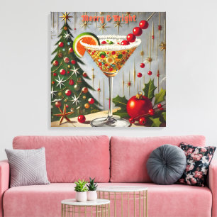 Lienzo Retro Cóctel de Dulce Navideño Alegre y Brillante 