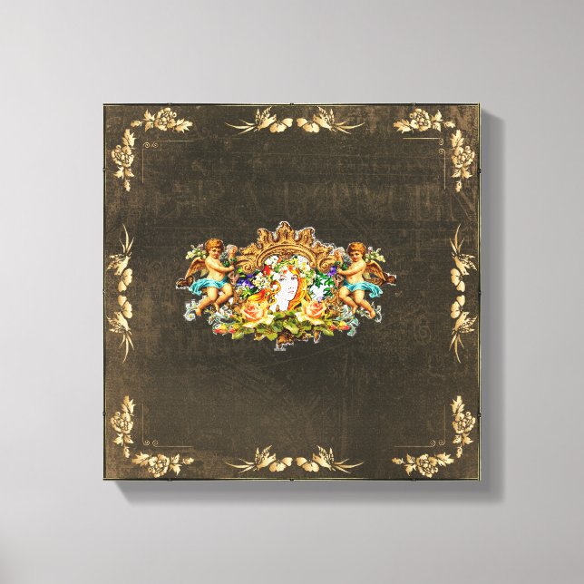 Lienzo Retro de color con encaje y flores (Anverso)