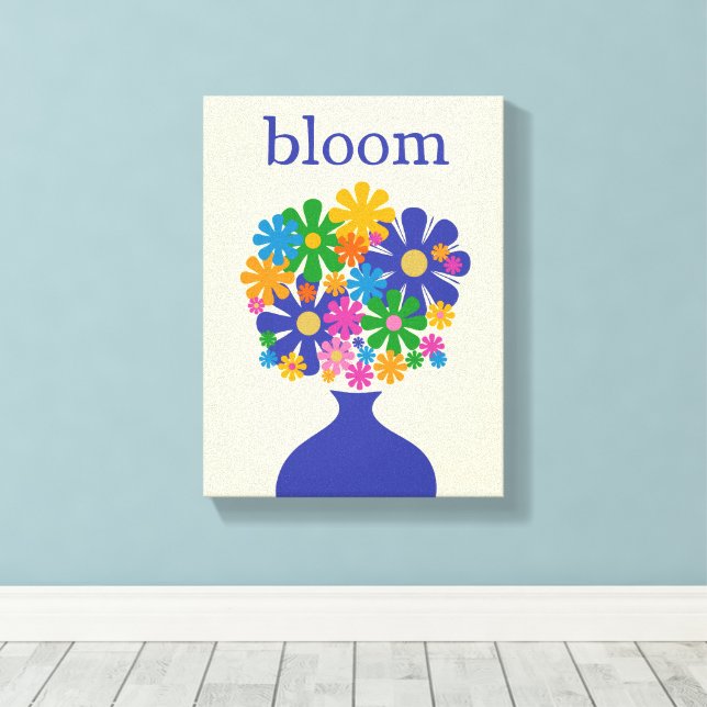 Lienzo Retro Floral Bloom Colorful Flowers in Vase (Insitu (piso de madera))