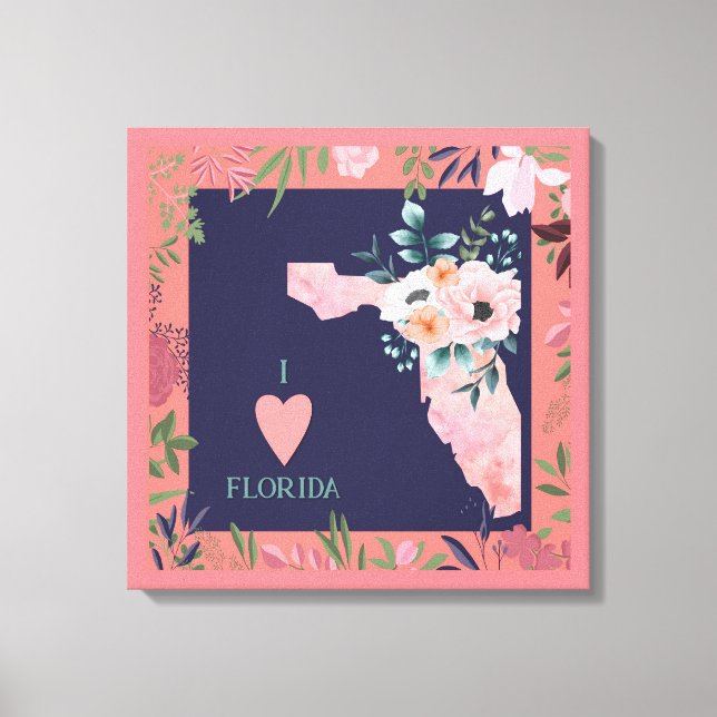 Lienzo Retro Florida Map Vintage Pink (Anverso)