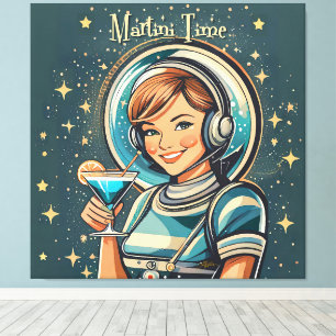 Lienzo Retro Futurista Chica Astro Tiempo de Martini