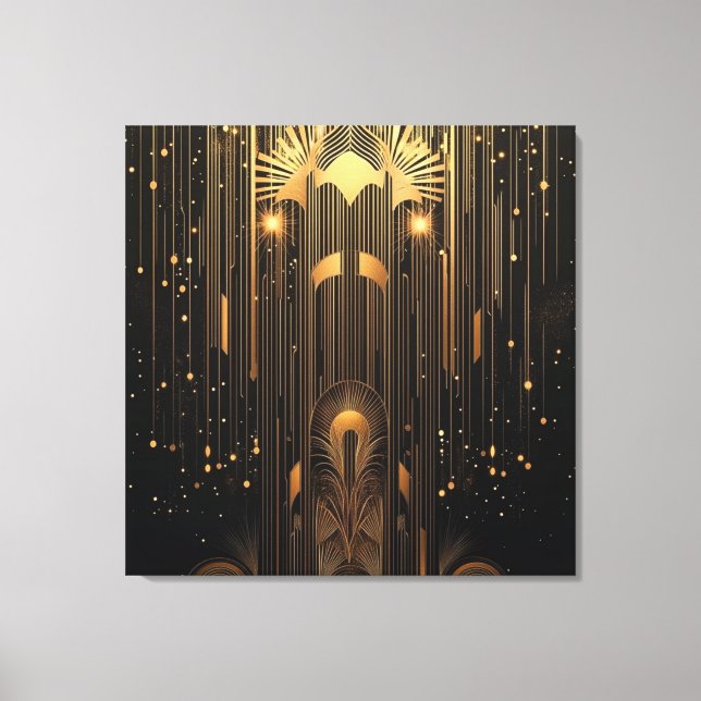 Lienzo Retro Gold Rain on Black Art Deco (Anverso)