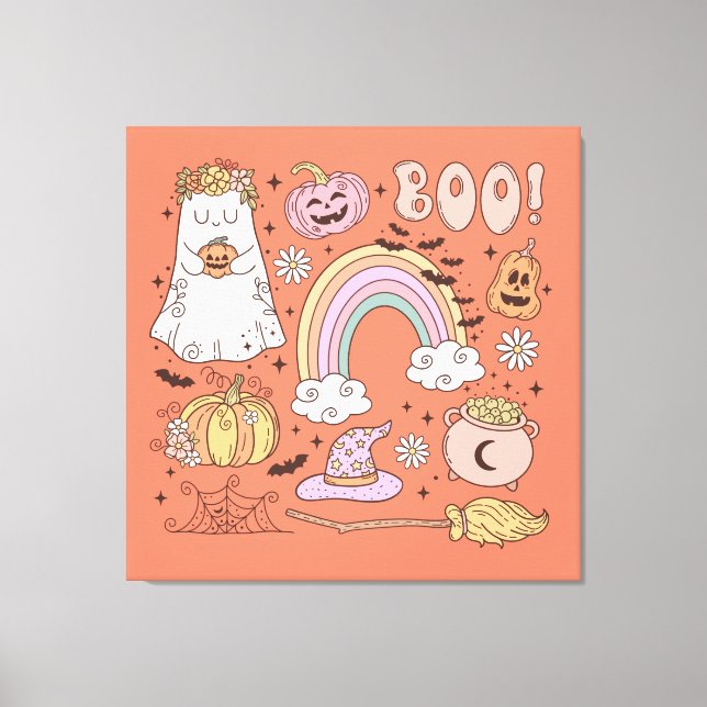 Lienzo Retro Halloween Fantasma Calabaza Spider Gorra de  (Anverso)