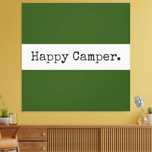 Lienzo Retro Happy Camper Text Forest Green White Strips