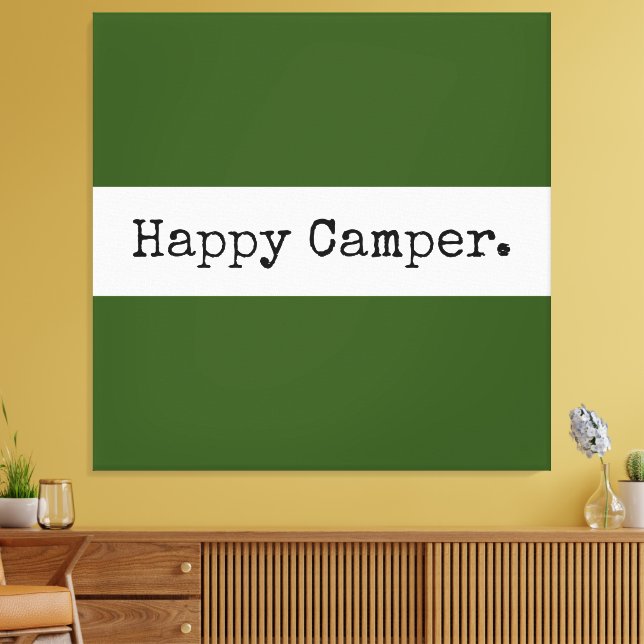 Lienzo Retro Happy Camper Text Forest Green White Strips (Insitu (Sala de estar))