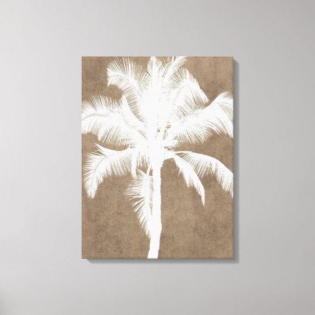 Lienzo Retro Hawaití Tropical Palm Tree Silhouette White (Anverso)