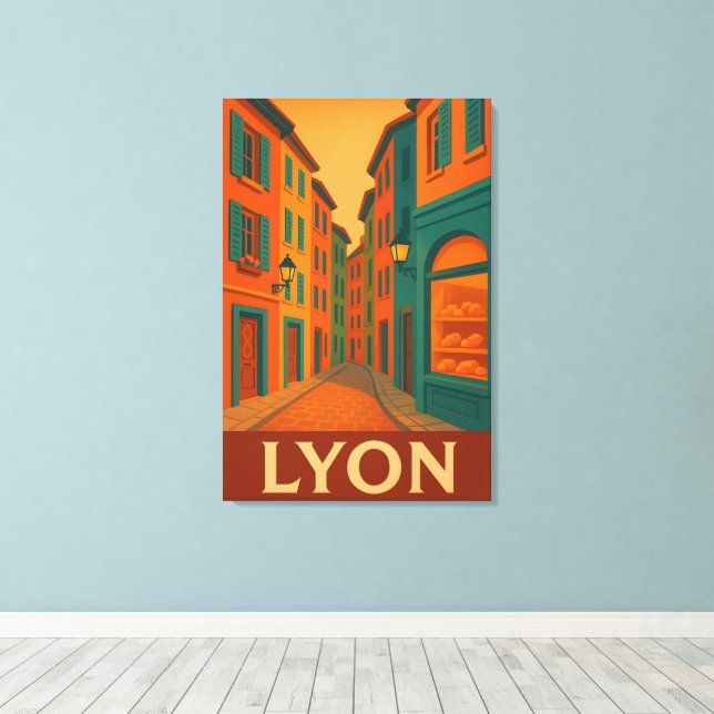 Lienzo Retro Lyon Francia Viajes : Moderno a mediados del (Insitu (piso de madera))