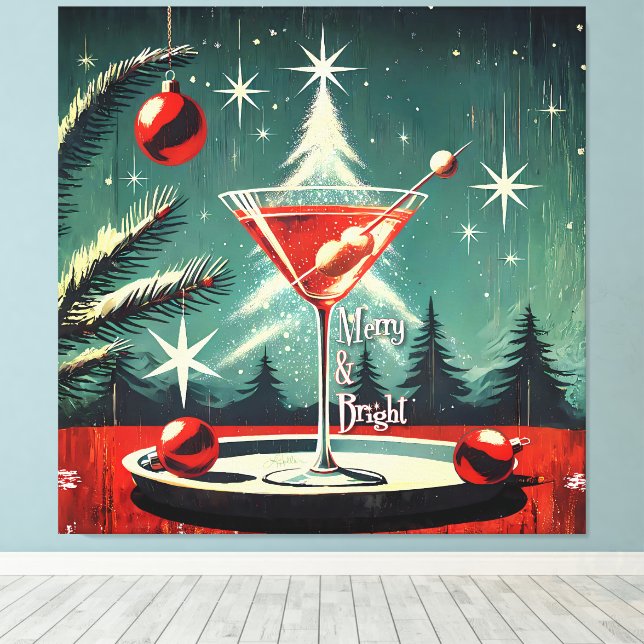 Lienzo Retro Martini de árbol de Navidad con tormenta de  (Insitu (piso de madera))