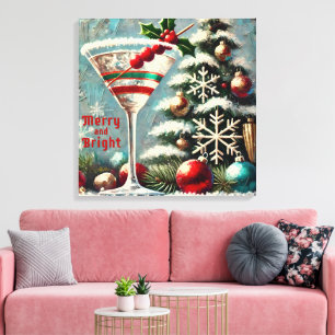 Lienzo Retro Martini de Navidad de Arándano y Copo de Nie
