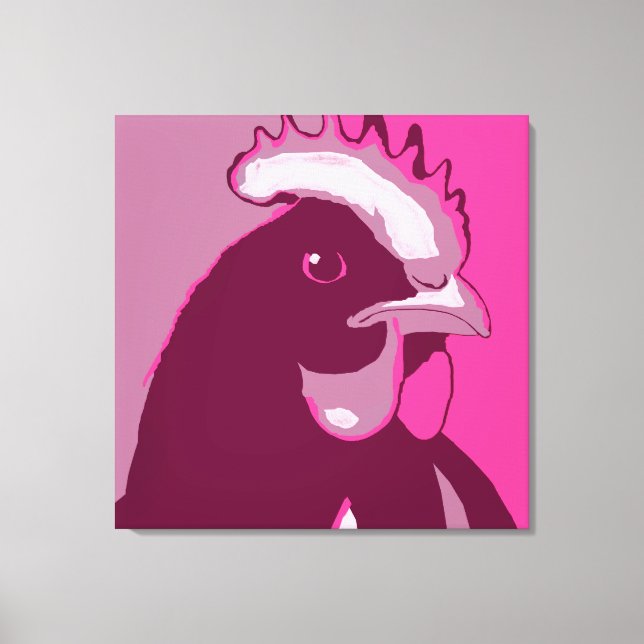 Lienzo Retro Muro Animal Pop Art Retrato De Pollo Rosa (Anverso)