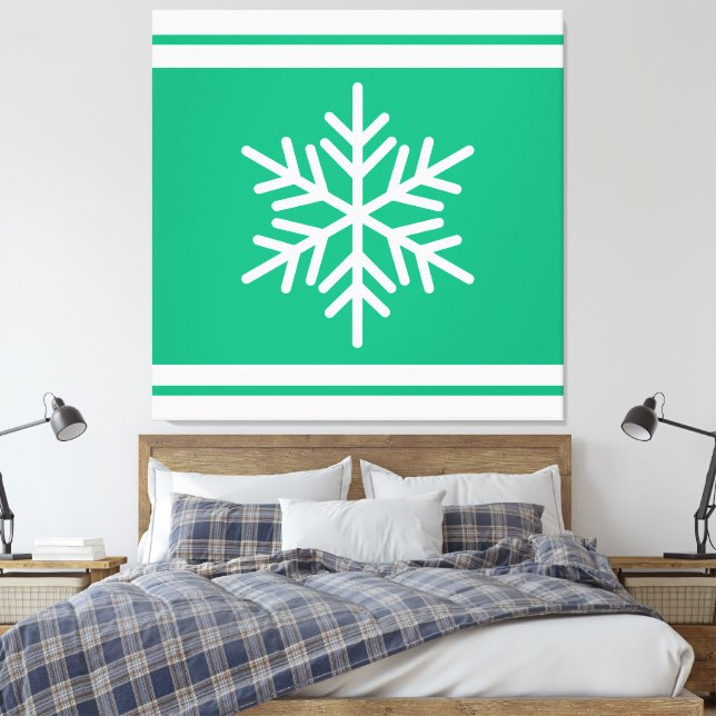 Lienzo Retro Nordic Snowflake Blue Green White Stripes (Insitu(Dormitorio))