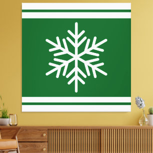 Lienzo Retro Nordic Snowflake Forest Green White Strips
