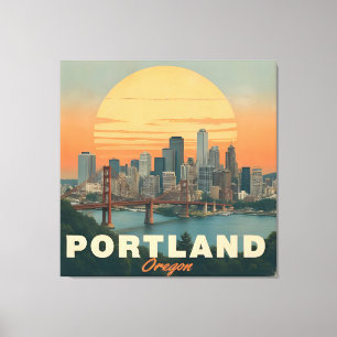 Lienzo Retro Portland Oregon Silueta Vintage Viaje