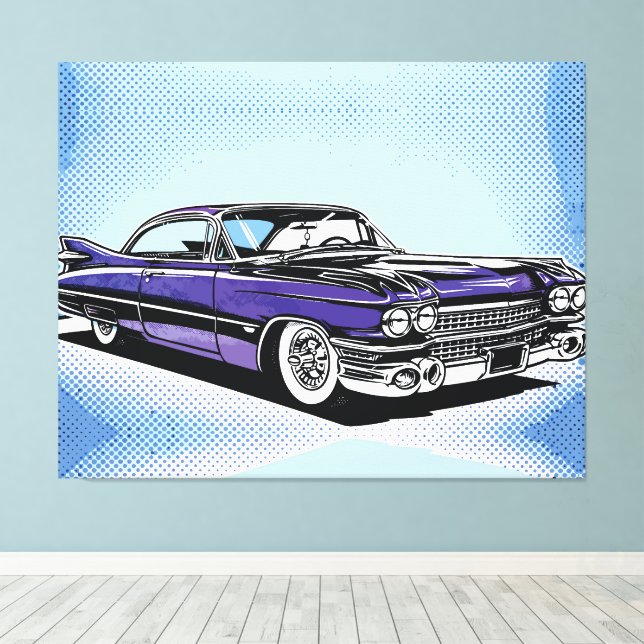 Lienzo Retro Purple Classic Car Side Pop Art (Insitu (piso de madera))