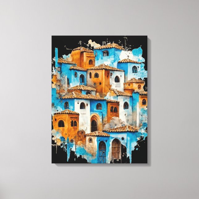 Lienzo Retro Radiance: Chefchaouen's Blue Majesty (Anverso)