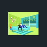 Lienzo Retro Romántico Pareja Gay Esterilizado<br><div class="desc">Este diseño retro romántico de lienzo estirado en pareja gay es simplemente fabuloso! El estilo de los años 60, con un diseño de arte minimalista, cuenta con una atractiva pareja que disfruta de una velada romántica. Están acurrucados en su hermosa y moderna sección turquesa, en su casa de Palm Springs....</div>