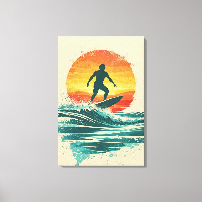 Lienzo Retro Sunset Surfer – Vintage Surf Art (Anverso)