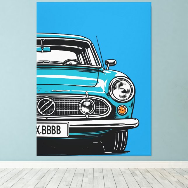 Lienzo Retro Teal Classic Car Front Pop Art Illustration (Insitu (piso de madera))