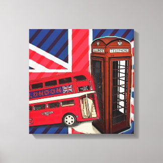 Lienzo Retro Union Jack London Bus cabina telefónica roja