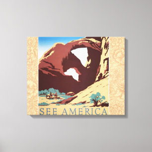 Lienzo Retro Ver América Western Vaqueros Desierto Arco W