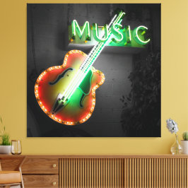Lienzo Retro Vintage Bass Música Neon Rótulo en verde