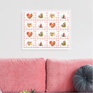 Lienzo Retro Vintage Coquette Baby Animals Gingham