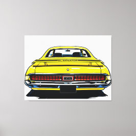 Lienzo Retro Yellow Muscle Car Rear Pop Art Illustration