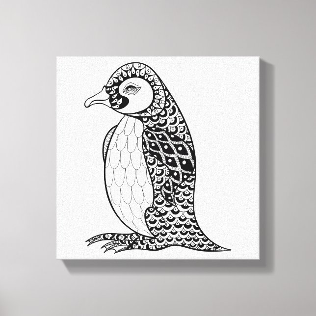 Lienzo Rey artístico Pingüino Zendoodle 6 (Anverso)