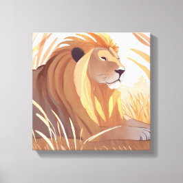 Lienzo Rey León | León Macho Naturaleza Animal Acuarela