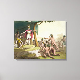 Lienzo Rey Manco Capac y mamá de la reina Coya que recibe