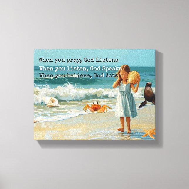 Lienzo Rezar Escuchar Creer Cristiano  (Anverso)