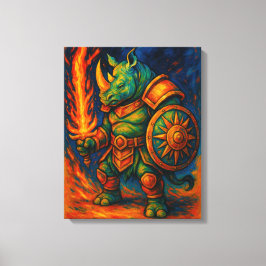 Lienzo Rhino Warrior Wall Art – Fiery Sword Guardian