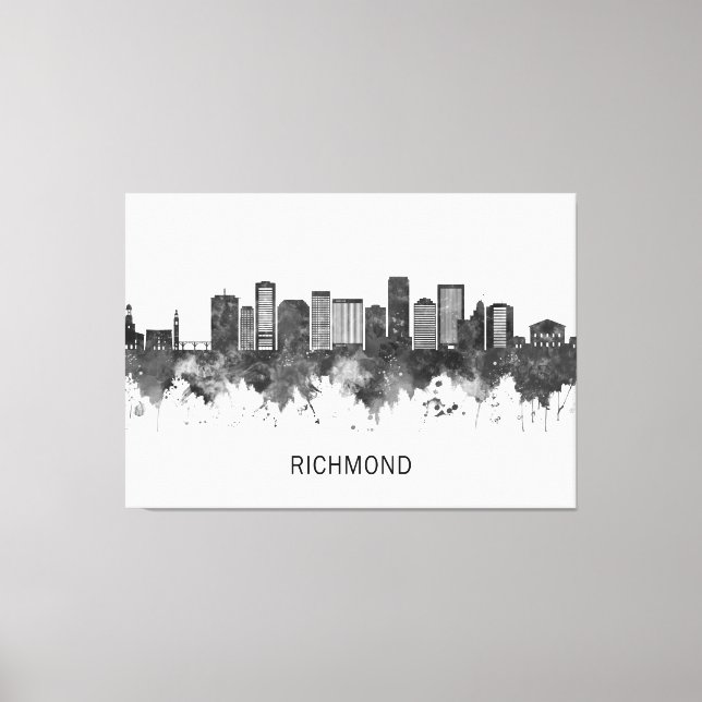 Lienzo Richmond Virginia Skyline BW (Anverso)