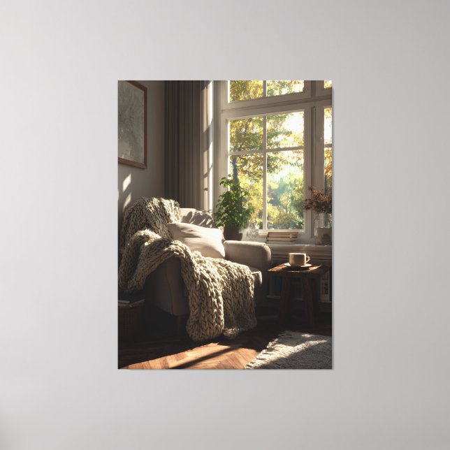 Lienzo Rincón de Otoño con Sillón Beige (Anverso)