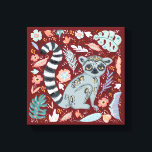 Lienzo Ring Tail Lemur Cute Floral<br><div class="desc">Ilustracion de un lemur de cola anillada con elementos florales</div>