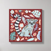 Ring Tail Lemur Cute Floral