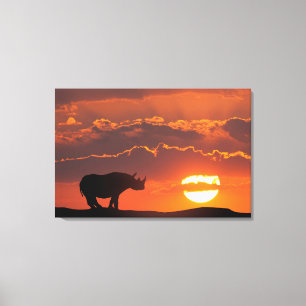 Lienzo Rinoceronte al atardecer, Masai Mara, Kenia