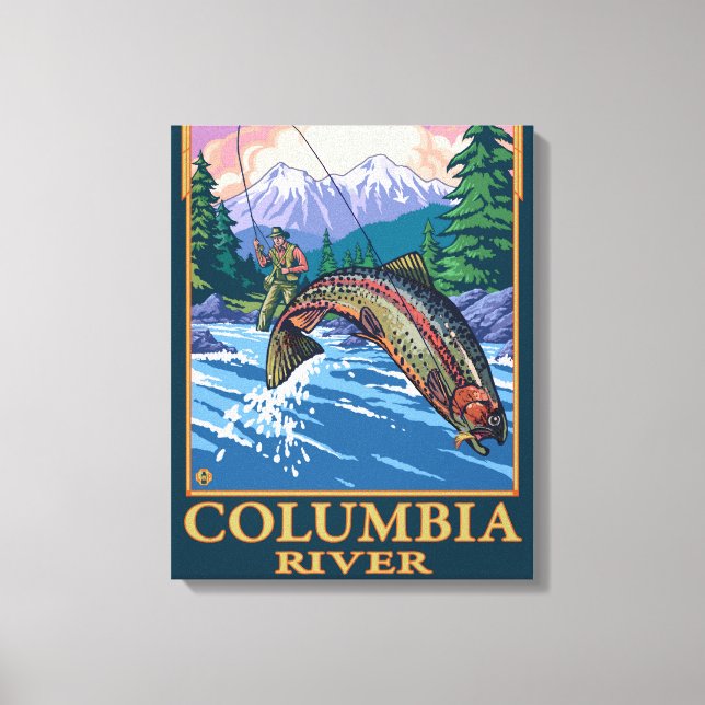 Lienzo Río Columbia, escena de pesca de vuelo de Washingt (Anverso)
